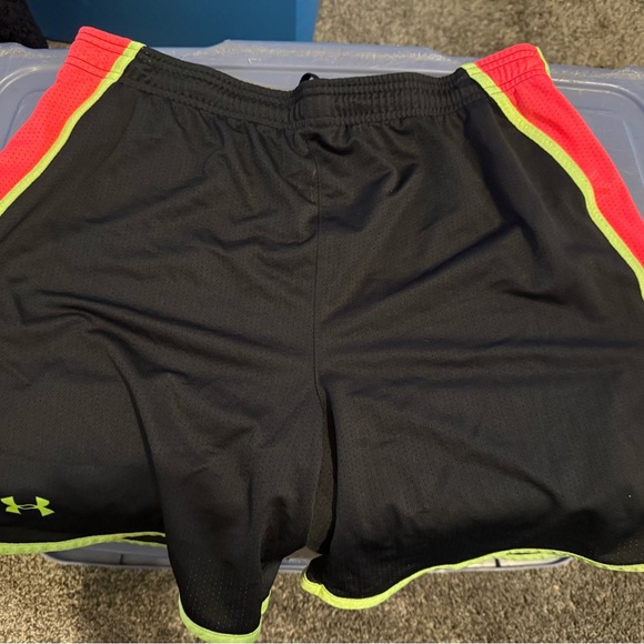 Under Armour Men's Black Shorts with Red and Neon Accents - Picture 1 of 3